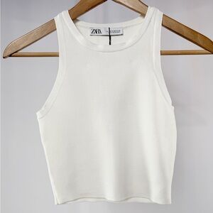 NWT Zara Viscose Blend Cropped Tank Top in White Size XS